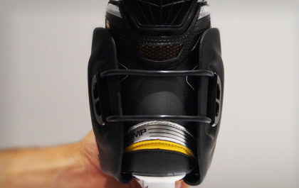 Hockey skate with CF9 ankle protection guard in place on boot