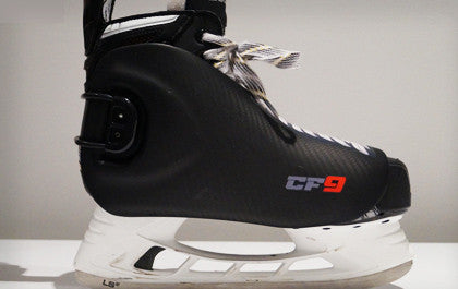 Hockey skate with CF9 ankle protection guard in place on boot